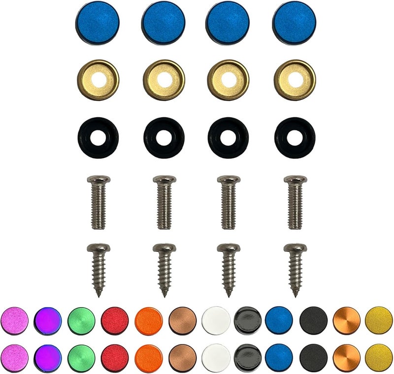 NAROWAN Color: Blue - License Plate Screws - Stainless Steel, Set of 4 Fasteners - for Front or Rear License Plates, Frames or Covers on Car, Truck, SUVs - Rustproof, Self Tapping and M6 Screws Aluminum caps - Image 1